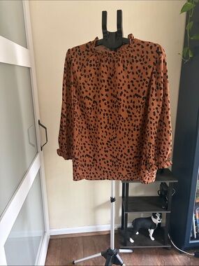 Womens Rust Animal Print Long Sleeve Blouse